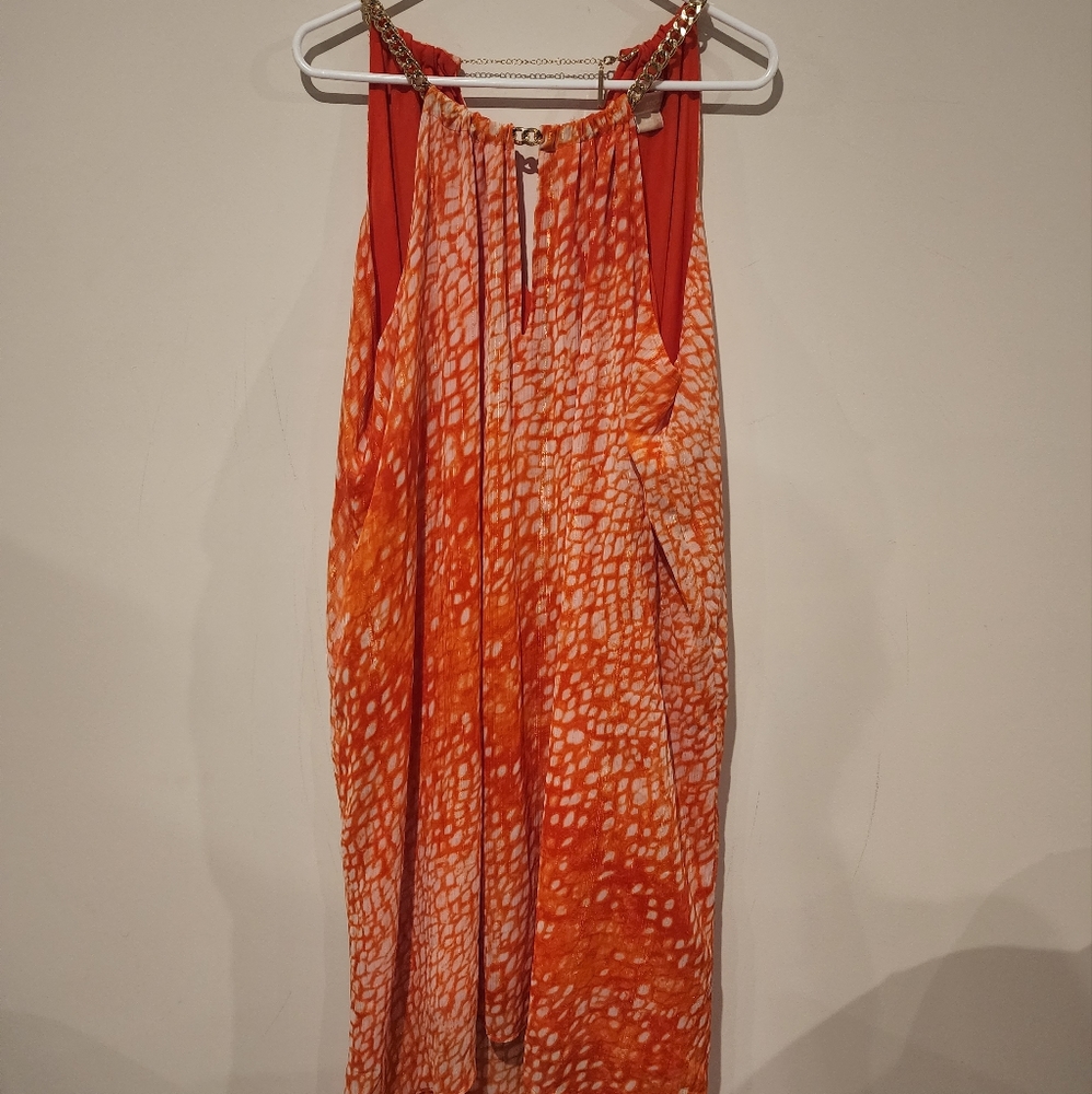 Michael Kors Chain Neck Halter Top Dress Orange/Yellow 2XL
